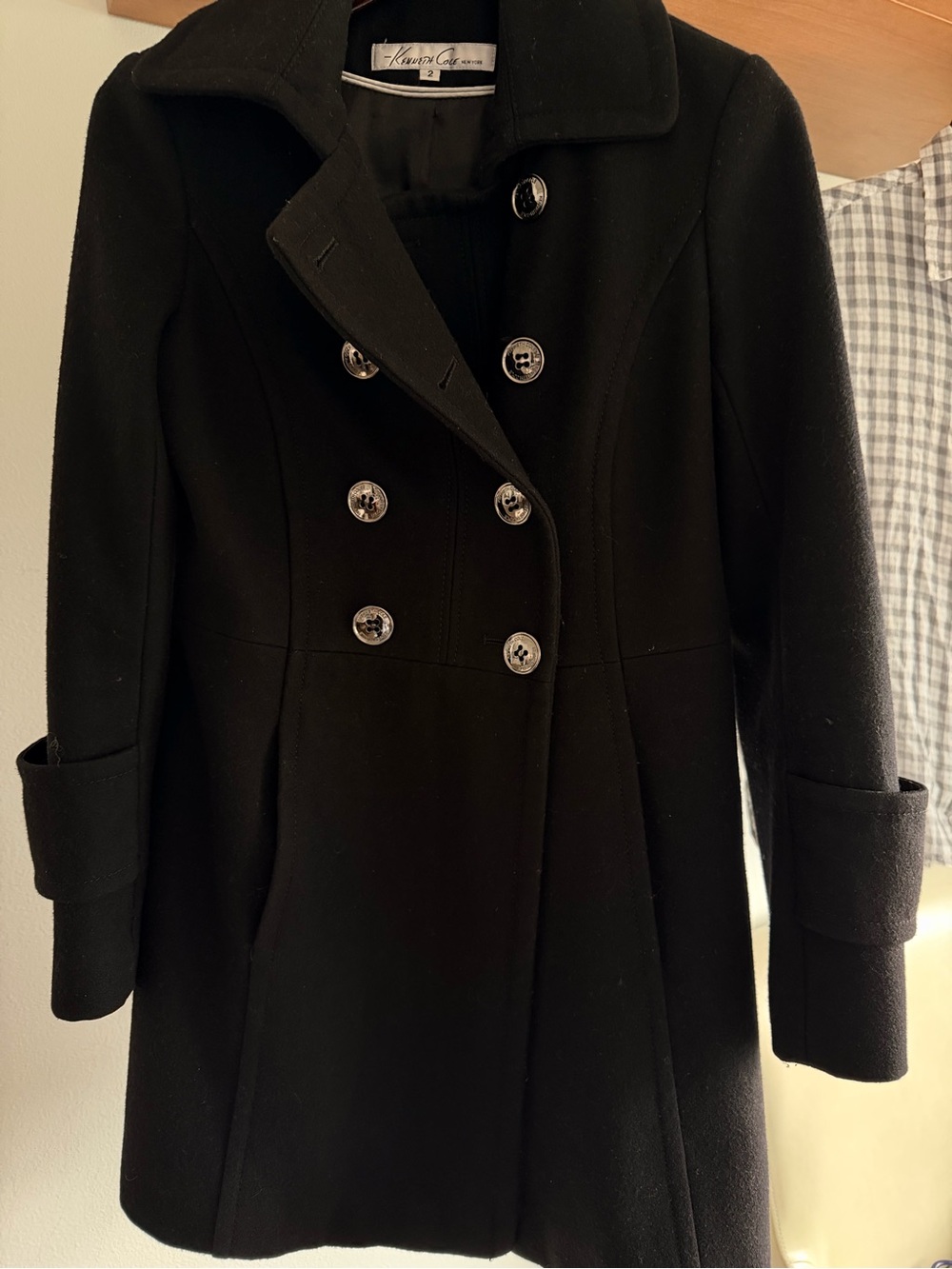 Kenneth Cole Black Double-Breasted Pea Coat